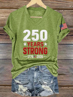 V-Neck Retro 250 Years Strong Print T-Shirt