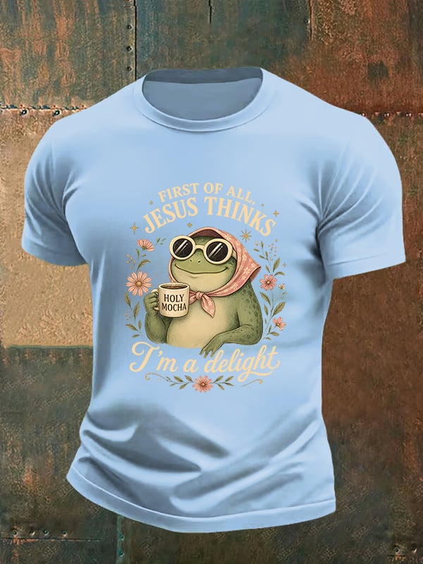 Men's First Of All Jesus Thinks I'm A Delight Shirt, Funny Christian Frog T-Shirt