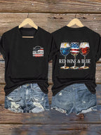 V-Neck Retro 1776–2026 250 Year Red Wine & Blue Print T-Shirt