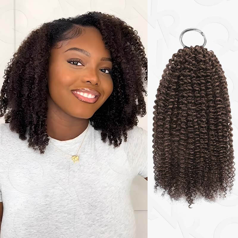 QVR Burmese Curly Feather Crochet Human Hair Dark Brown Machine Made Crochet Weave Hair Extensions