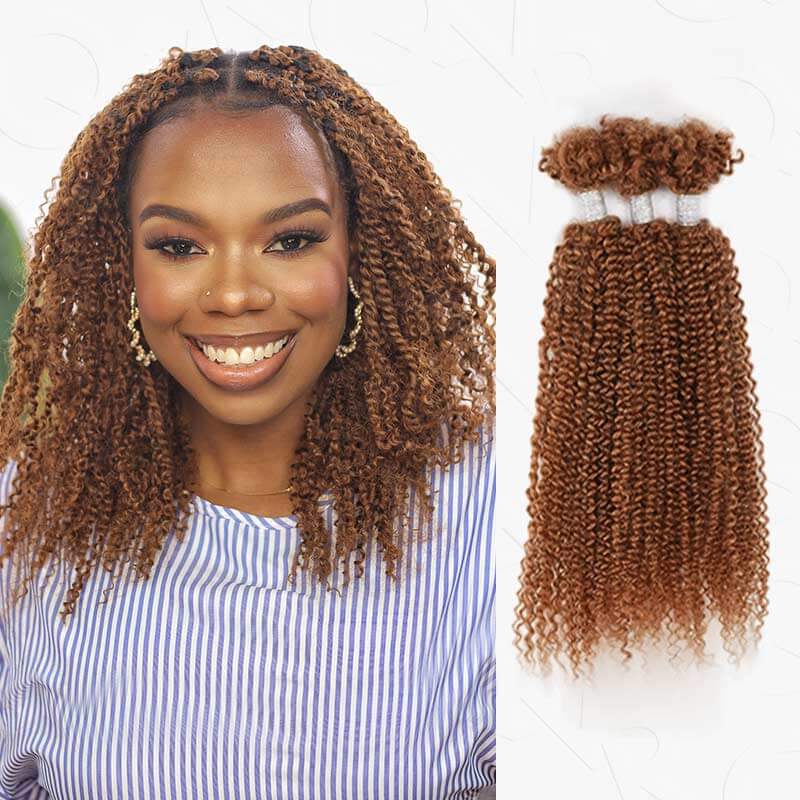 QVR Auburn Brown Afro Kinky V Bulk for Kinky Twist Crochet Braiding Hair