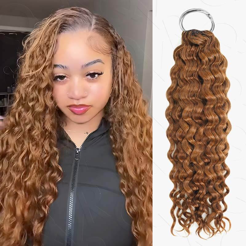 QVR Highlight Brown Water Wave Feather Crochet Hair Machine Made Feather Human Hair Extension