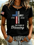 Women's God Family Country 1776-2026 Cross Flag Graphic Short Sleeve Tee
