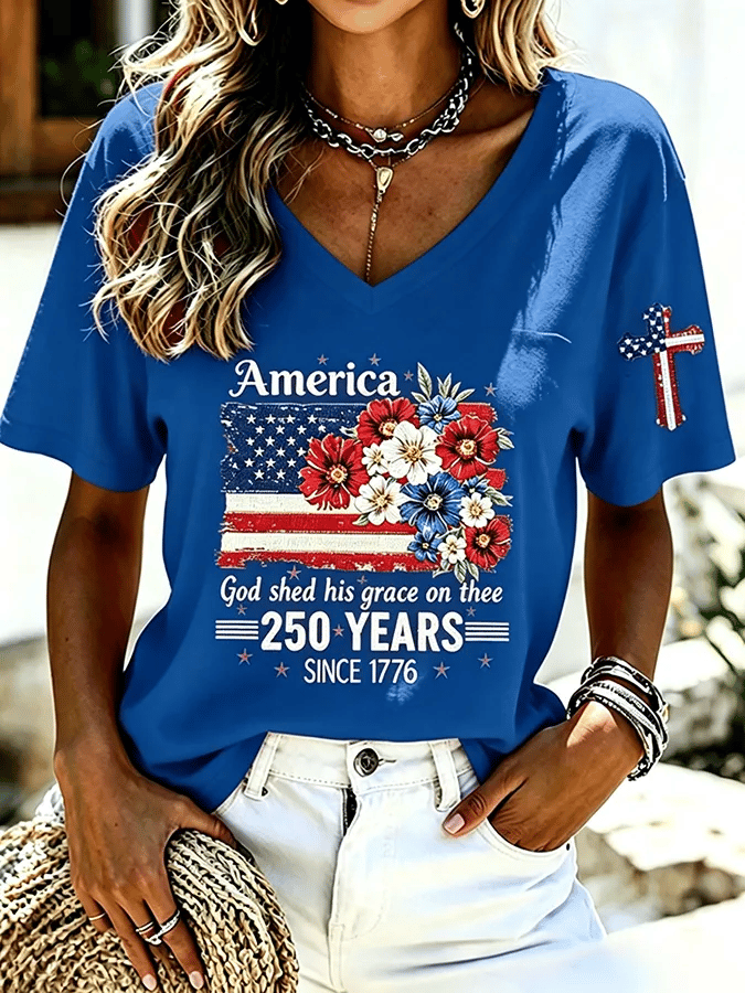 Women'S America Flower Print Printed T-Shirt