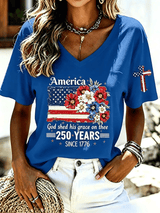 Women'S America Flower Print Printed T-Shirt