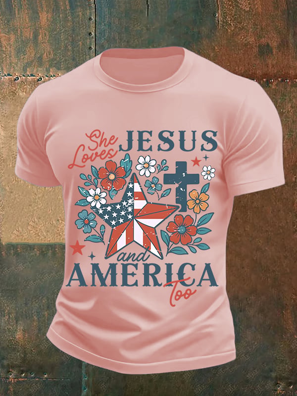 Men's She loves JESUS and AMERICA Printed T-Shirt
