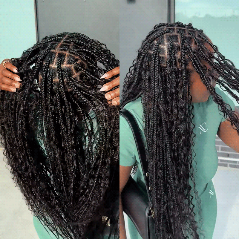 QVR Burmese Curly Boho Knotless Braids Human Bulk Hair Natural Black Human Braiding Hair Extensions