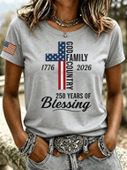 Women's God Family Country 1776-2026 Cross Flag Graphic Short Sleeve Tee