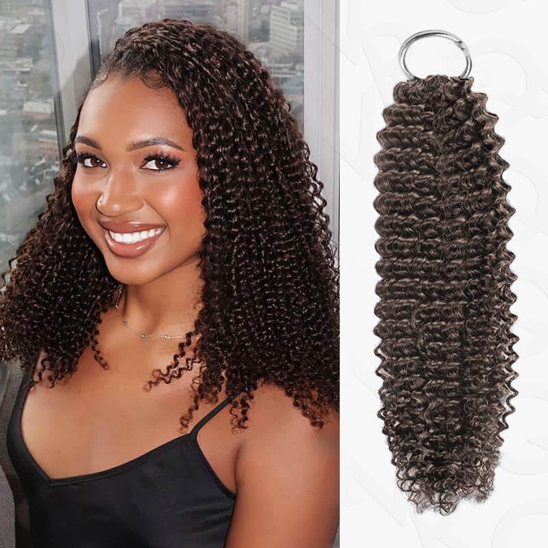 QVR Burmese Curly Feather Crochet Human Hair Dark Brown Machine Made Crochet Weave Hair Extensions