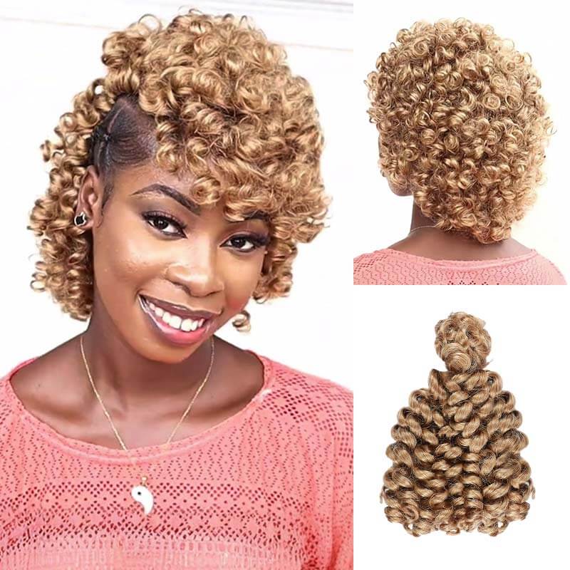 QVR Honey Blonde Bouncy Curl Bulk Hair Extensions For Crochet Braids Human Hair