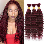 QVR Burgundy Deep Wave Bulk Hair Extensions for Boho Knotless Braiding