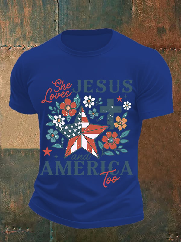 Men's She loves JESUS and AMERICA Printed T-Shirt
