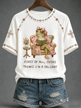 Women's Faith-Print Casual Crew-Neck Top