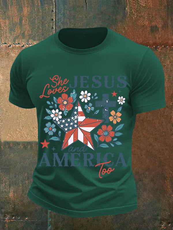 Men's She loves JESUS and AMERICA Printed T-Shirt