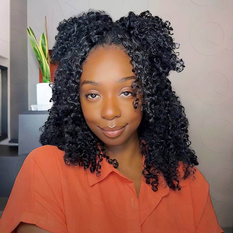 QVR Highlight Brown Small Kinky Curly Feather Crochet Hair Machine Made Feather Human Hair Extension