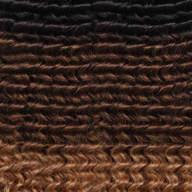 QVR Ombre #T1B/30/613 Small Kinky Curly Machine Made Feather Crochet Human Hair Extensions