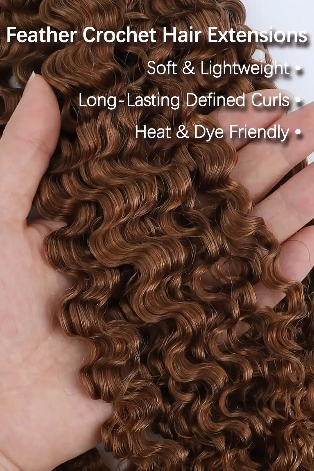 Auburn Brown #30 Water Deep Wave Feather Crochet Miracle Knots Hair