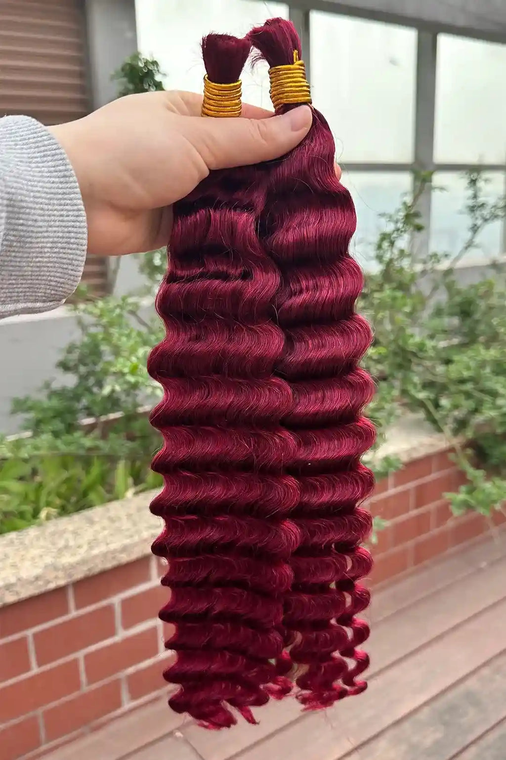 Bulk Human Hair For Braiding Burgundy Red Deep Wave BU19