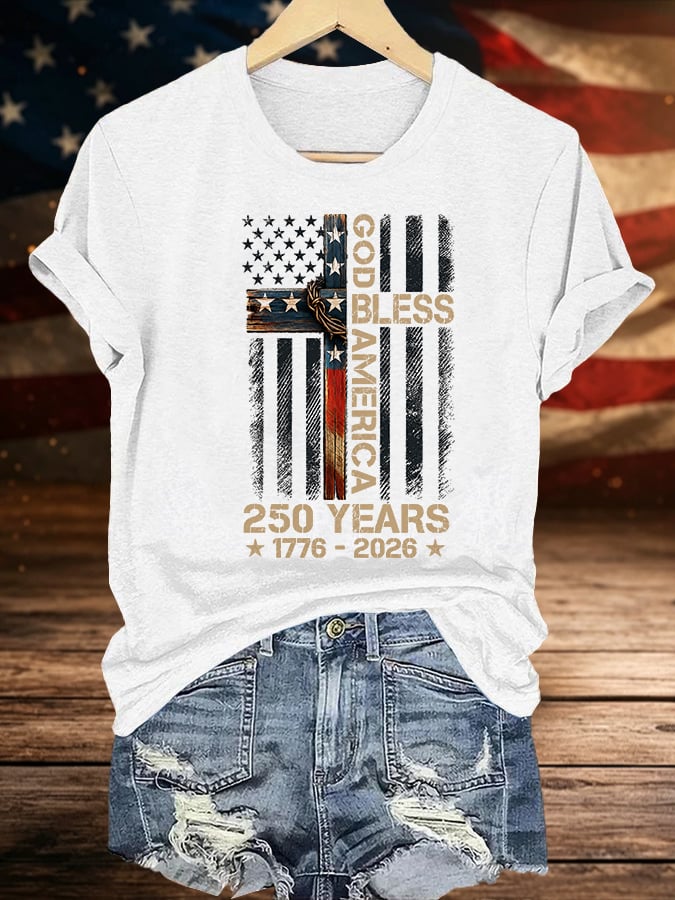 Women's GOD BLESS AMERICA Printed T-Shirt