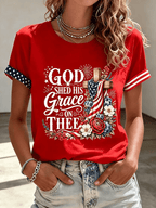 Women's Floral American Flag Printed Casual T-shirt