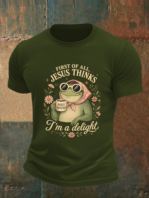 Men's First Of All Jesus Thinks I'm A Delight Shirt, Funny Christian Frog T-Shirt
