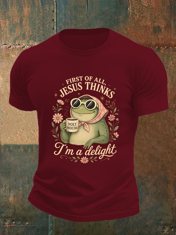 Men's First Of All Jesus Thinks I'm A Delight Shirt, Funny Christian Frog T-Shirt