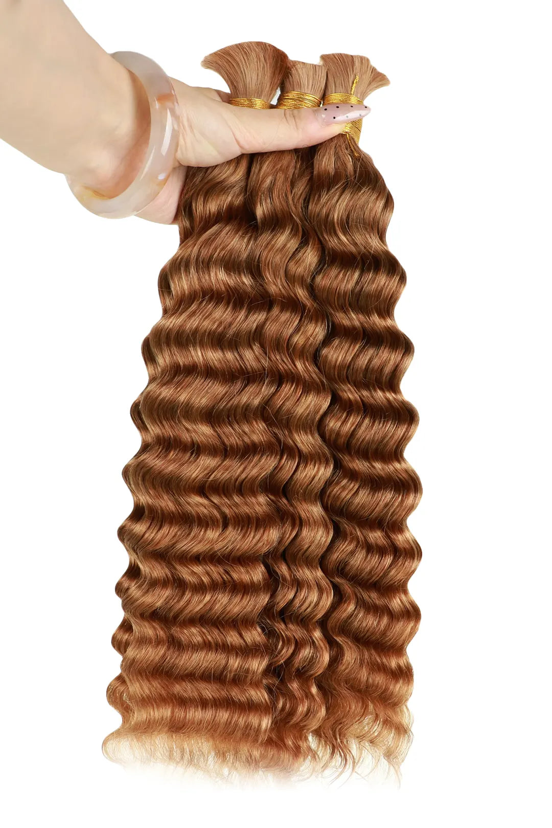 Double Drawn #30a Light Auburn Bulk Hair Deep Wave BU46