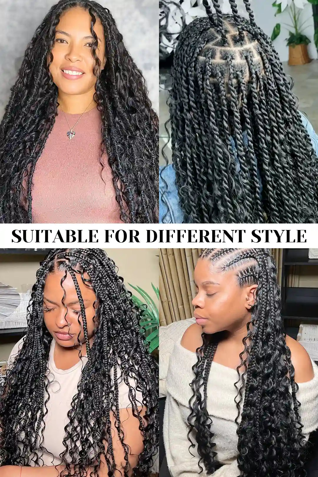 Deep Wave Bulk Human Hair For Braiding Natural Black BU03