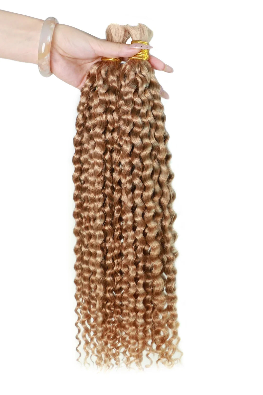 Double Drawn Golden Brown Color Water Wave Bulk Hair BU48