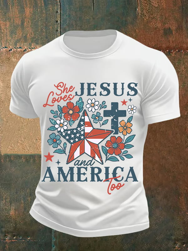 Men's She loves JESUS and AMERICA Printed T-Shirt