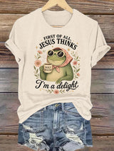 Women's  First Of All Jesus Thinks I'm A Delight Shirt, Funny Christian Frog T-Shirt