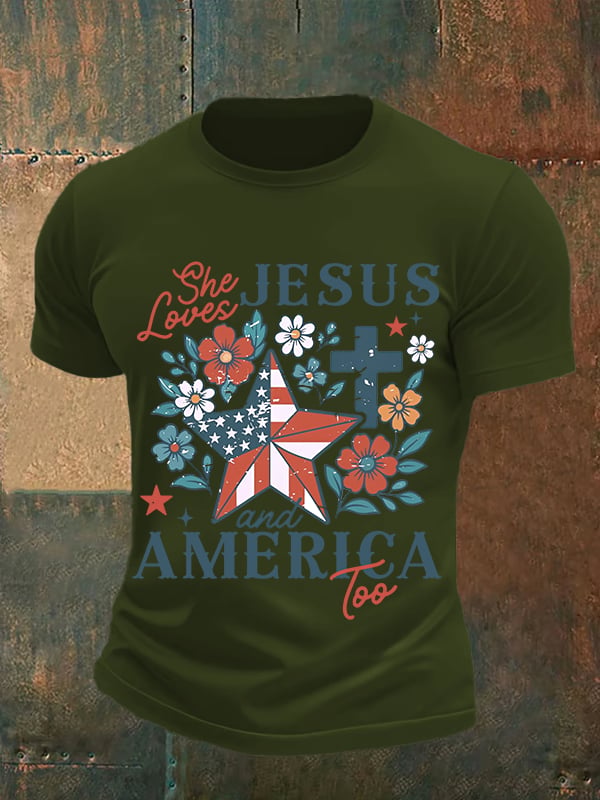 Men's She loves JESUS and AMERICA Printed T-Shirt