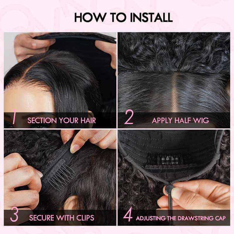 QVR Glueless Ombre Brown Blonde Kinky Curly Half Wig with Black Roots 250% Density Human Hair Wig #T1B/30/27 Wear Go Flip Over Wig