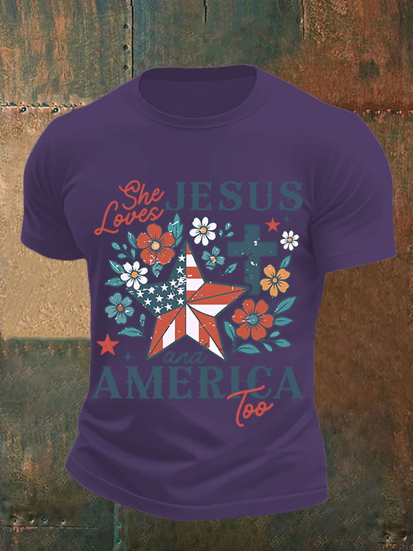 Men's She loves JESUS and AMERICA Printed T-Shirt