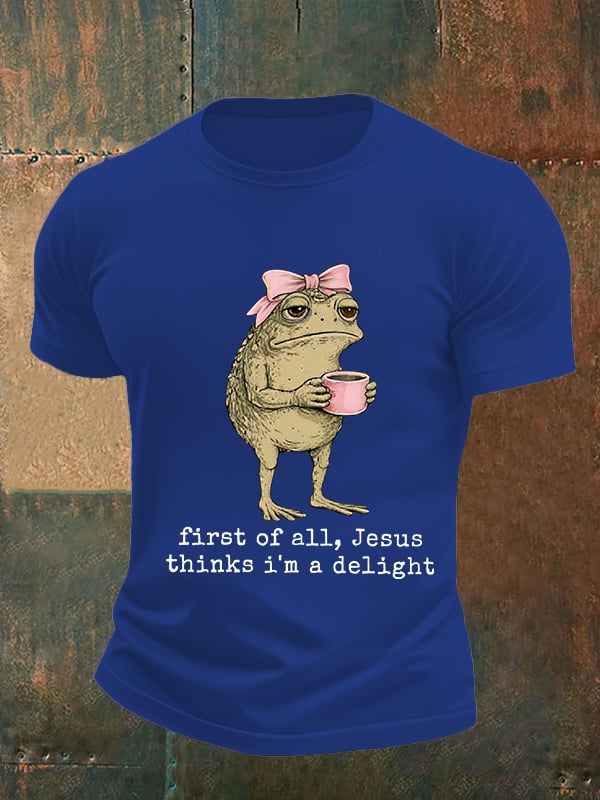 Men's First Of All Jesus Thinks I'm A Delight Shirt, Funny Christian Frog T-Shirt
