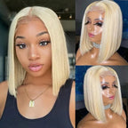 QVR Colored Short T Lace Bob Wigs Straight Human Hair Wig 180% Lace Front Burgundy Red Wigs Pink Blonde Wig