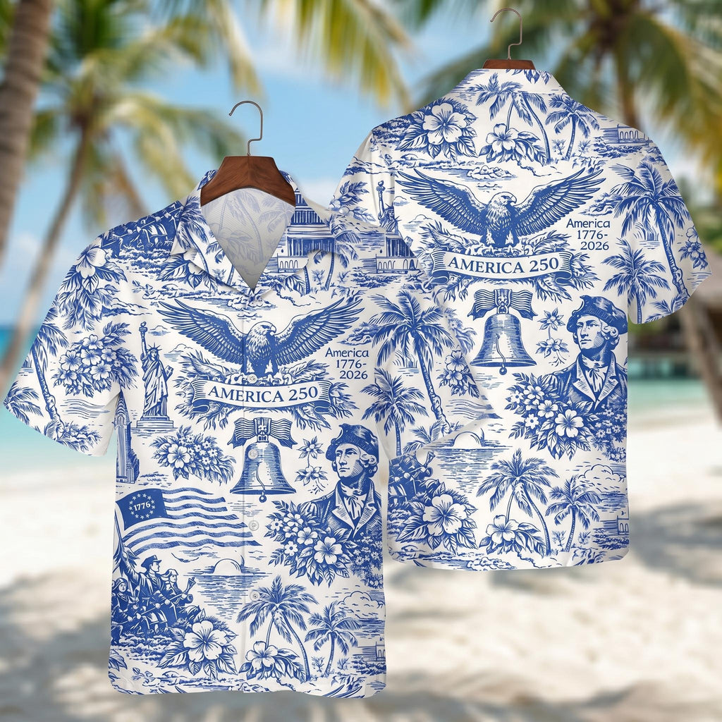 America 250 Hawaiian Shirt, Patriotic USA 1776 2026 Vintage 4th July Button Up