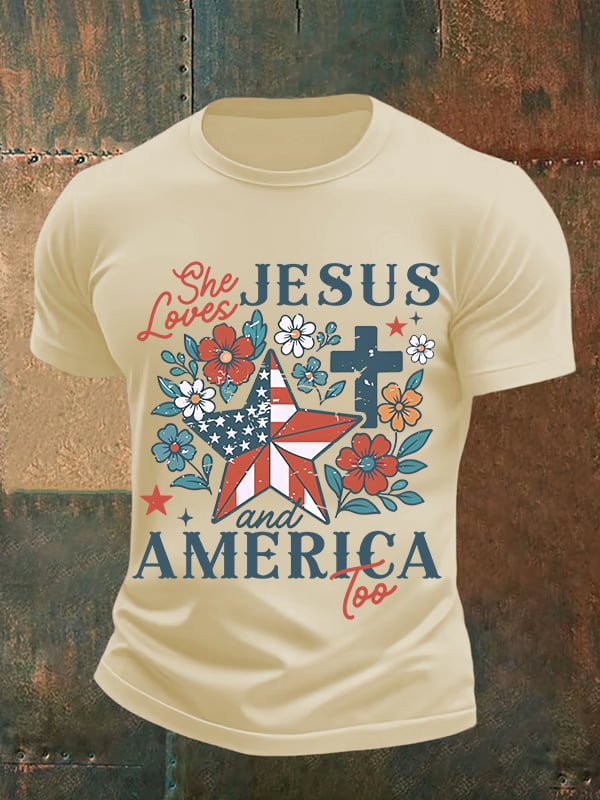 Men's She loves JESUS and AMERICA Printed T-Shirt