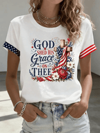 Women's Floral American Flag Printed Casual T-shirt