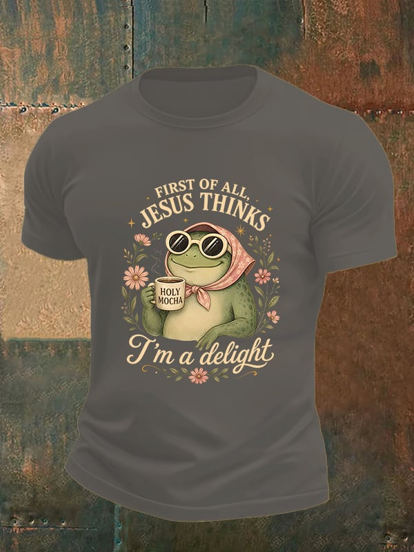 Men's First Of All Jesus Thinks I'm A Delight Shirt, Funny Christian Frog T-Shirt