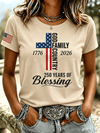 Women's God Family Country 1776-2026 Cross Flag Graphic Short Sleeve Tee