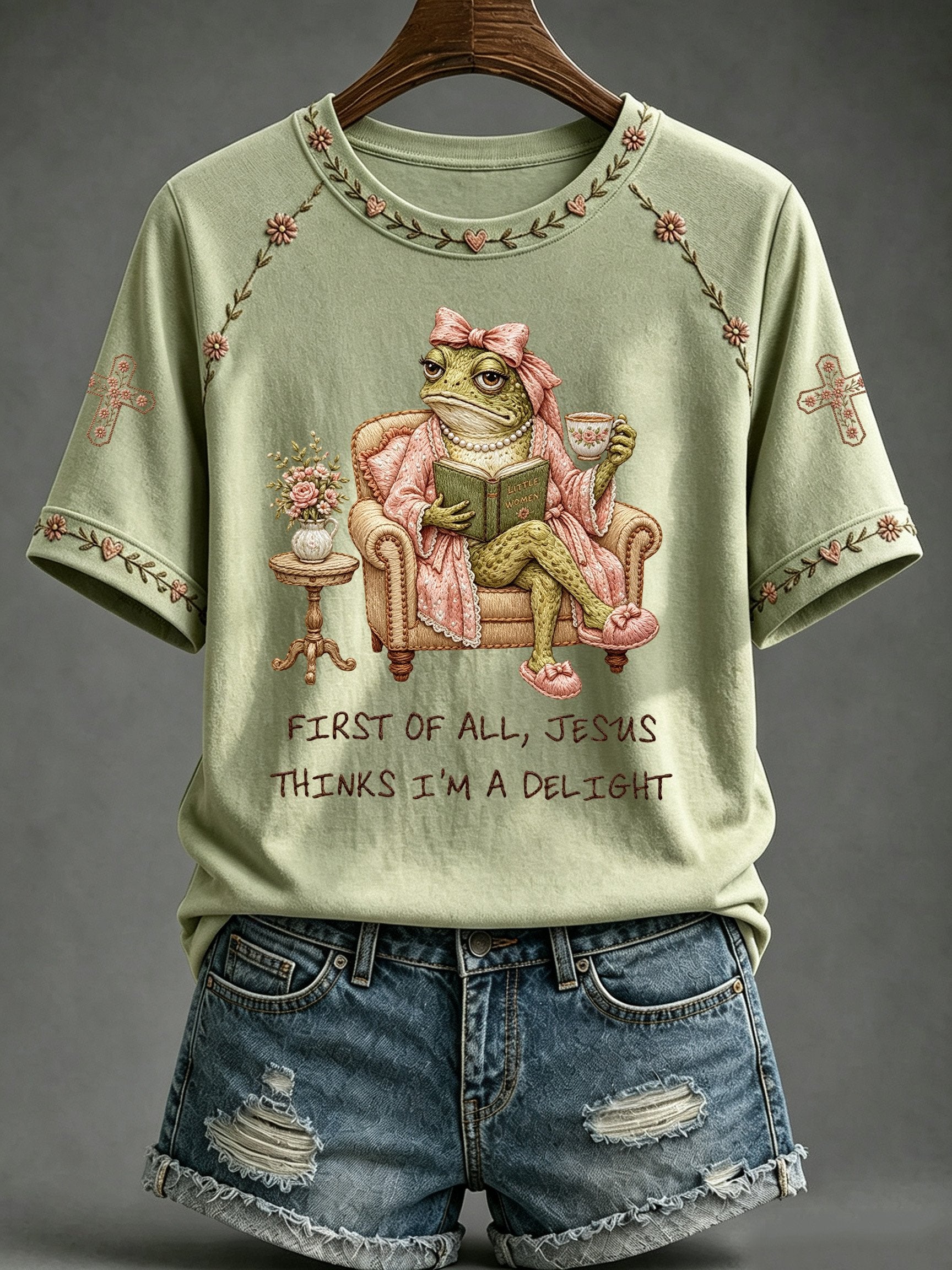 Women's Faith-Print Casual Crew-Neck Top