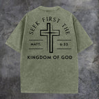 Seek First The Kingdom Of God Printed Oversize Washed T-Shirt