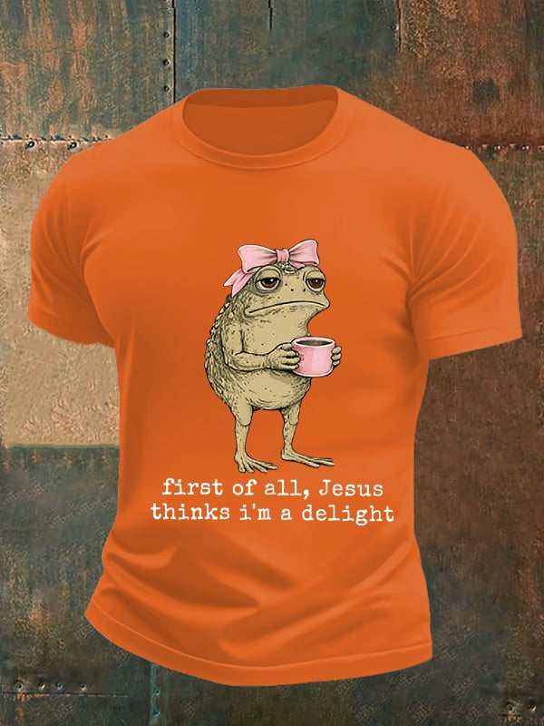 Men's First Of All Jesus Thinks I'm A Delight Shirt, Funny Christian Frog T-Shirt