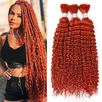 QVR Curly Wave Ginger Orange Bulk Human Hair Knotless Boho Braids No Weft Extensions