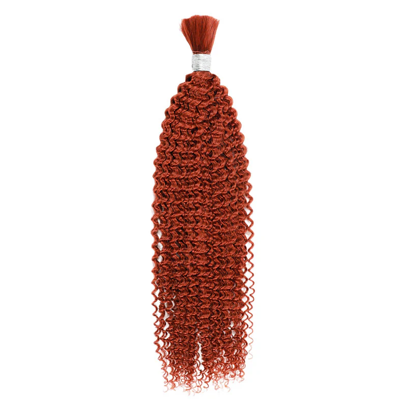 QVR Curly Wave Ginger Orange Bulk Human Hair Knotless Boho Braids No Weft Extensions