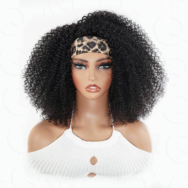 QVR Glueless Kinky Curly Half Wig 250% Density Human Hair Wig Wear Go Flip Over Wig