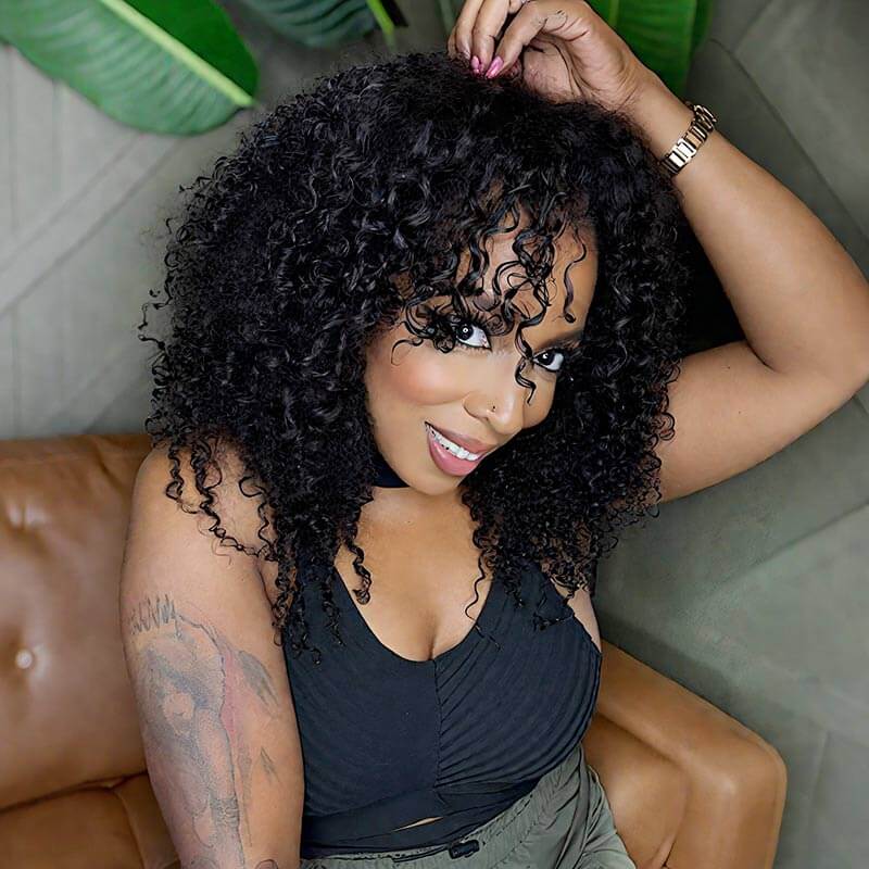 QVR Natural Black Small Kinky Curly Machine Made Feather Crochet Human Hair Extension