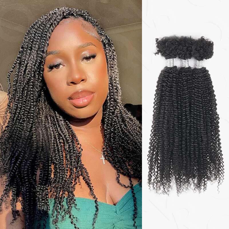 QVR Natural Black Afro Kinky V Bulk Curly Hair for Kinky Twist Crochet Braiding Hair