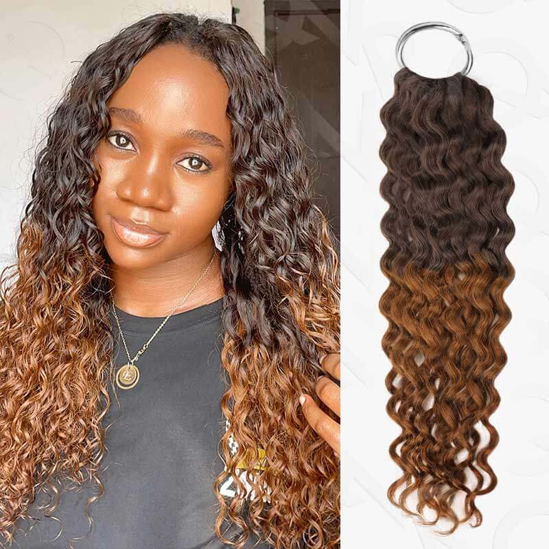 QVR Dark Brown #4 Crochet Hair Water Wave Machine Made Feather Human Hair Extension
